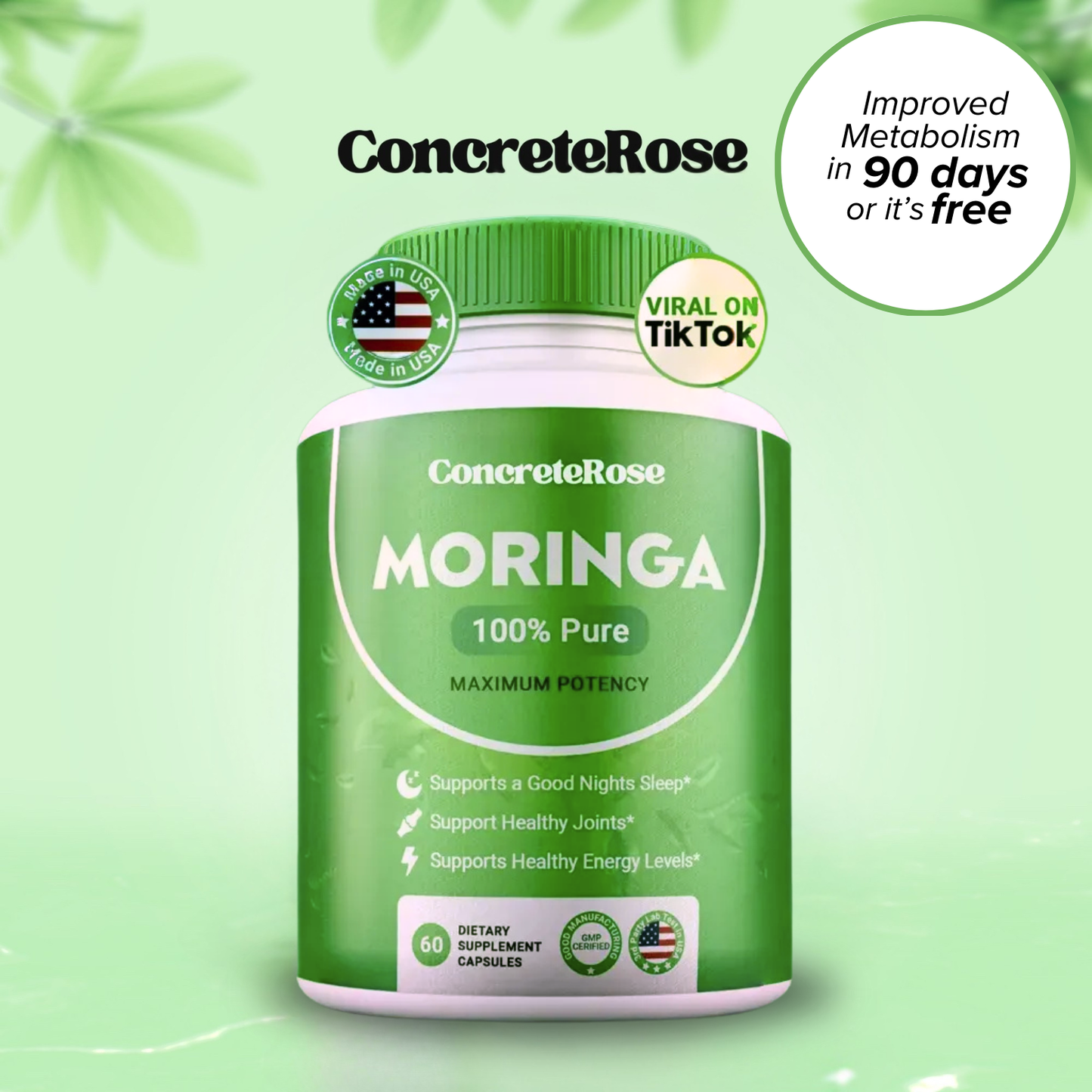 100% Pure Moringa Leaf Capsules (60ct)
