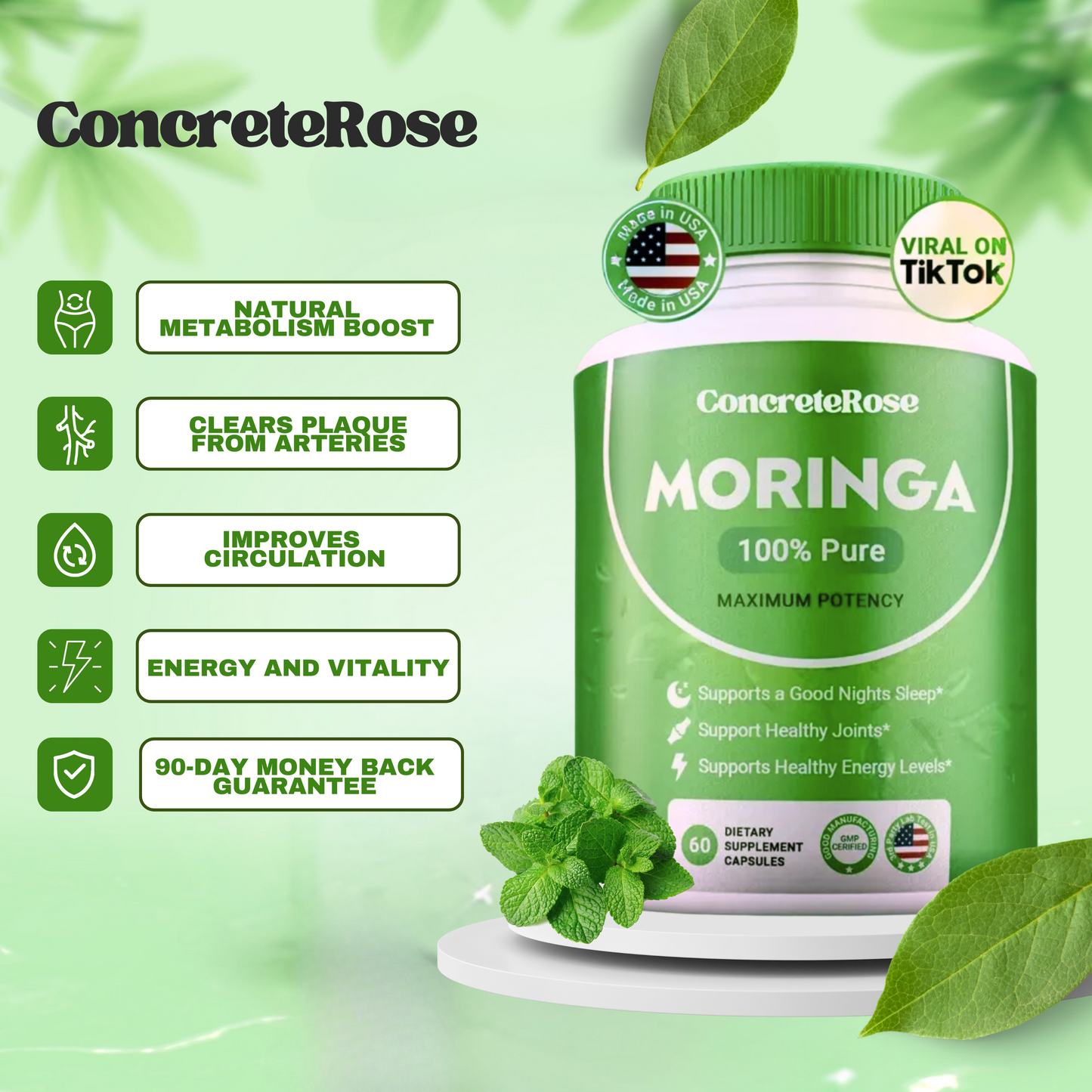 100% Pure Moringa Leaf Capsules (60ct)