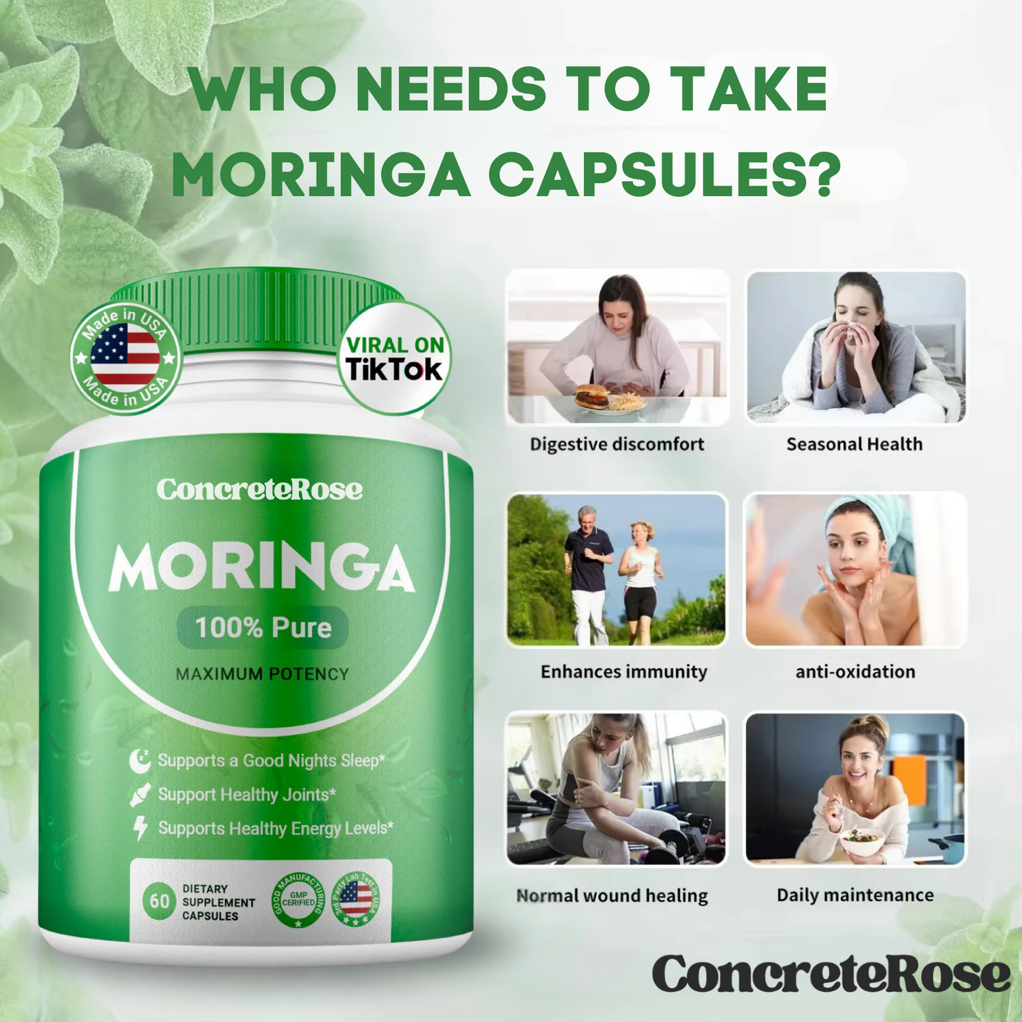 100% Pure Moringa Leaf Capsules (60ct)