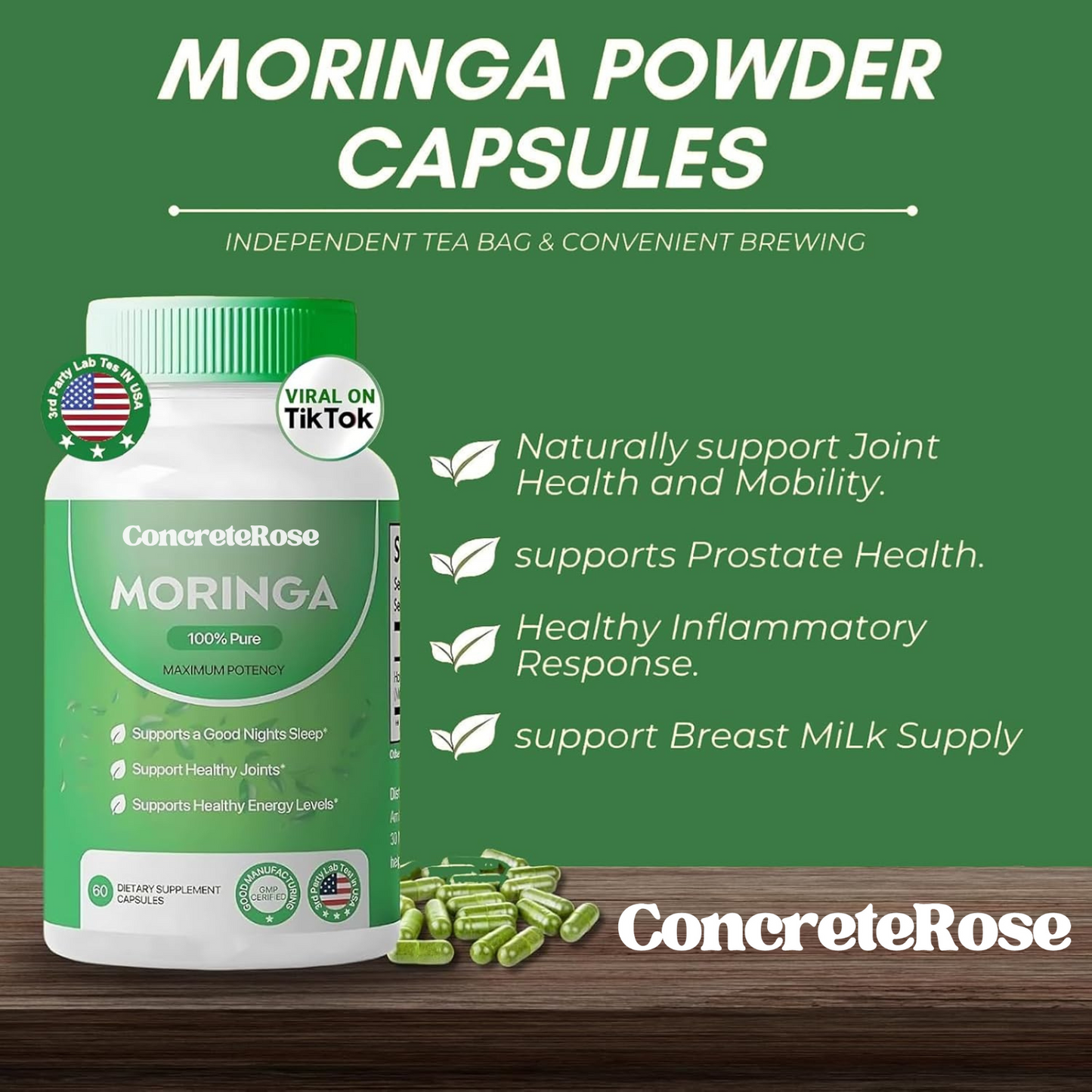 100% Pure Moringa Capsules (60ct)