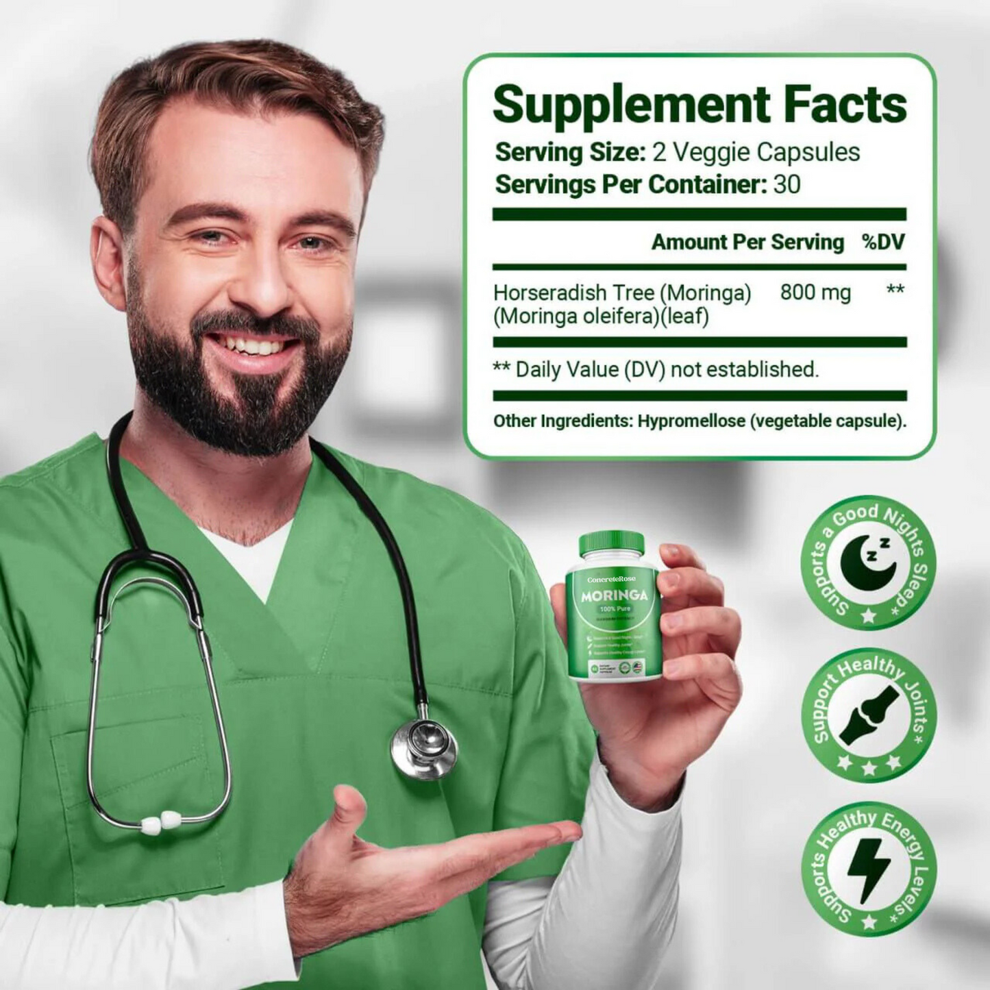 100% Pure Moringa Capsules (60ct)